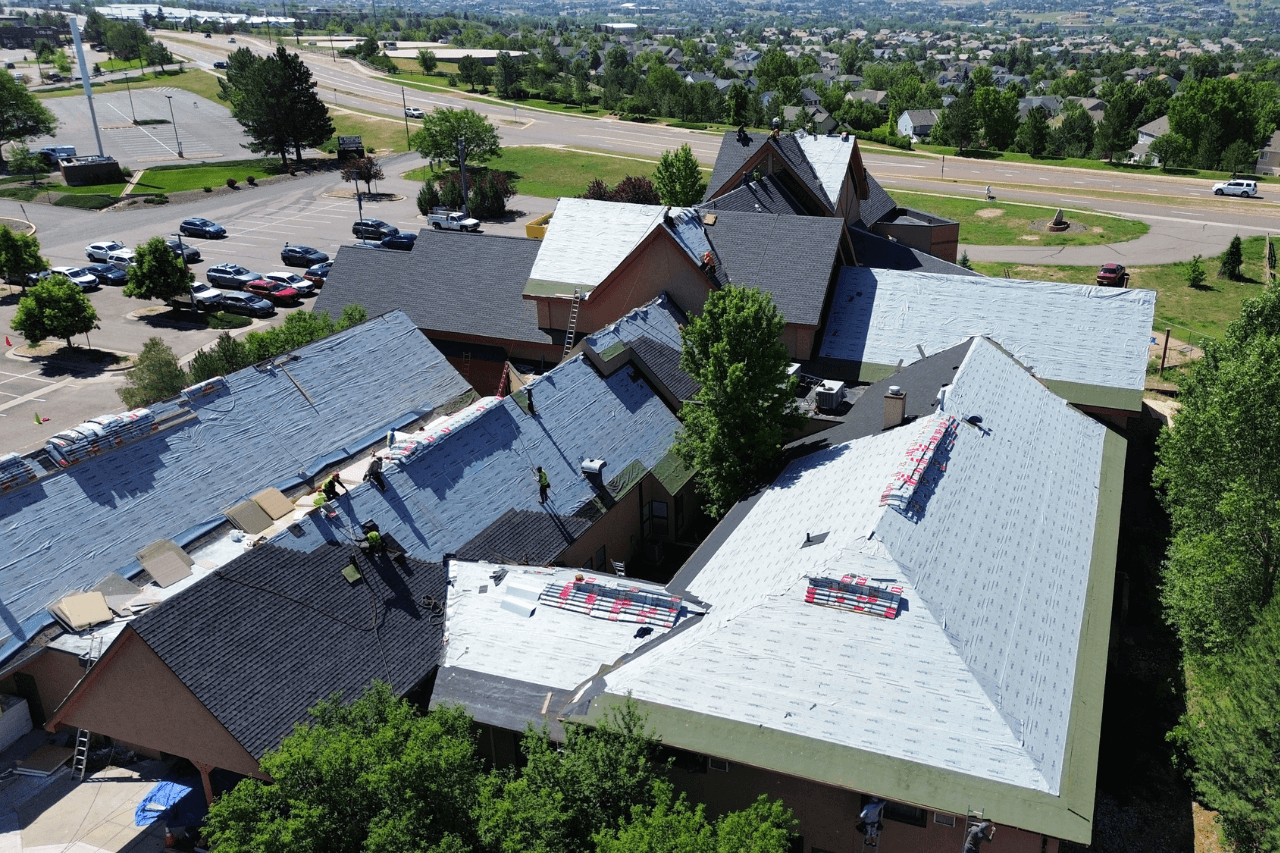 Neighborhood with new roofs and improved homes built by TSV Construction