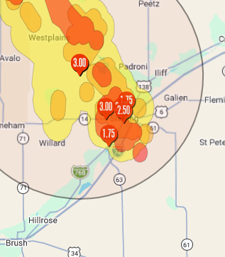 hailstorm weather heatmap in denver